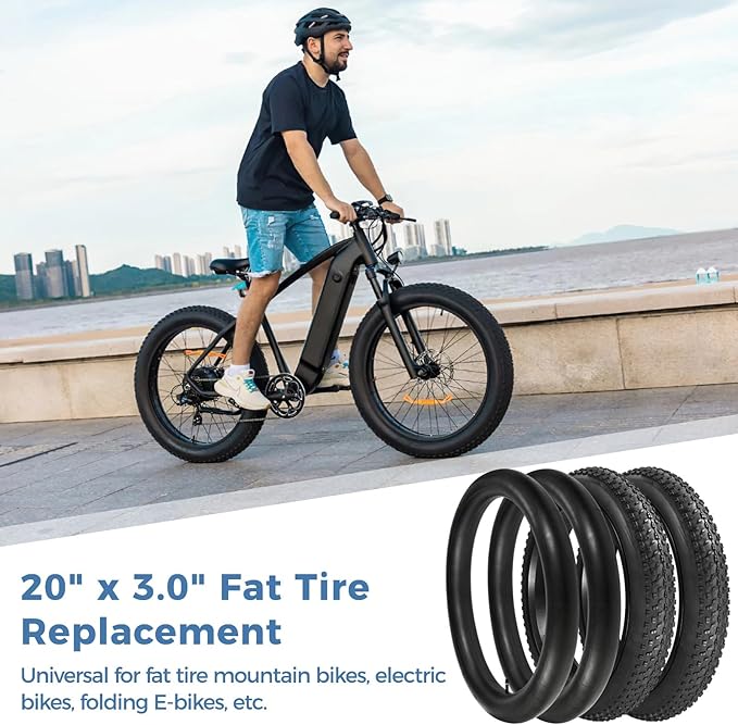 20 x 3.0 in Fat Bike Tires & Tubes, 20 Inch Fat Tire Folding Tires, 76-406 20x3.0 Ebike Tires with Levers, 20x 3.0 Electric Bike Tire for Mountain Bikes & Ebikes