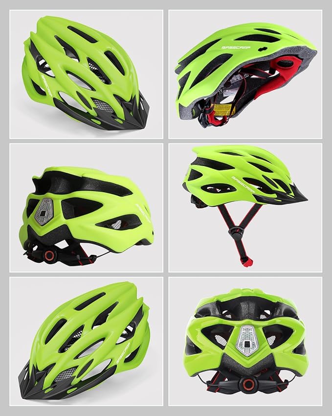 Basecamp Bike Helmet for Women Men with LED Safety Light Removable Sun Visor Lightweight Bicycle Helmet Adjustable Breathable Mountain & Road Cycling Helmets for Adult