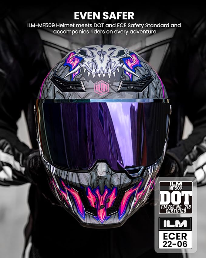 ILM Motorcycle Helmets for Adult Men Women Full Face DOT ECE Powersports Dual Visor Street Racing Helmet with Pinlock Cascos para Motos Model MF509 (Day1 Purple, M)