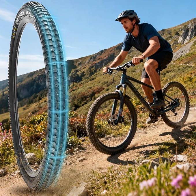 SIMEIQI 2 Pack 24/26/27.5x1.95 26x2.1 29x2.125 Inch Anti-Puncture Tires for Mountain Bike and Tubes Folding Replacement Bicycle Tyres for Hybrid Trails Commuter City Road