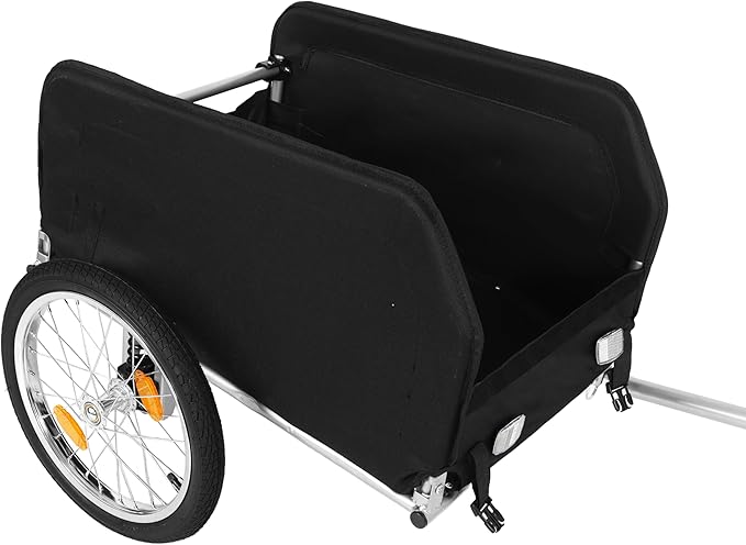 Heavy-Duty Bike Cargo Trailer with Removable Waterproof Cover – 88 lbs Capacity, 16" All-Terrain Wheels & Foldable Design for Camping, Groceries, Hauling Essentials, Black+Red