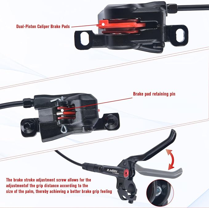 MT200 Style MTB Hydraulic Disc Brakes Set,2 Piston Left Front 800mm & Right Rear 1550mm MTB Hydraulic Brakes, Aluminum Alloy Mountain Bike Hydraulic Bicycle Disc Brake
