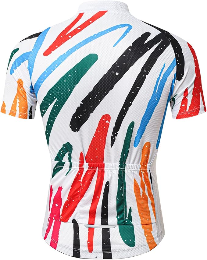 Men's Cycling Jersey Short Sleeve Elastic Breathable Lightweight Zipper Road Bike Shirt with Pockets