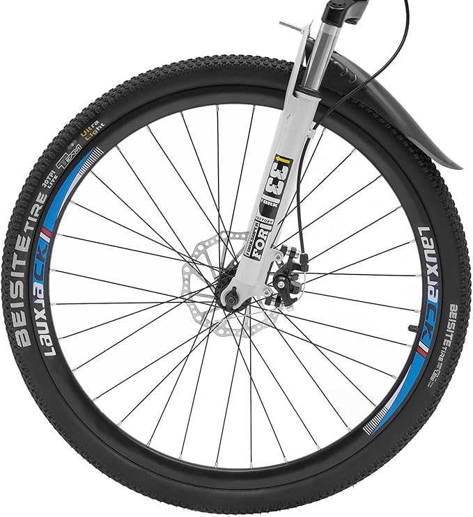 Folding Mountain Bike, 26" Womens 21-Speed Mountain Folding Bike, Carbon Steel Frame Mountain Bike, with Dual-Disc Brake, Blue&White