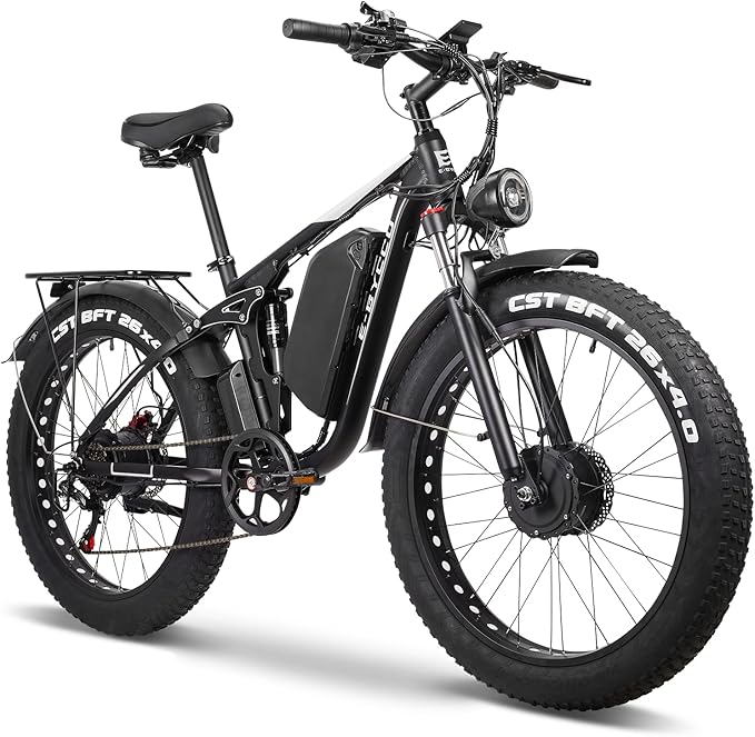 6000W Electric Bike for Adults, 52V 32AH Dual Motor E-Bike, Up to 100Mile & 45MPH All-Terrain Fat Tires Full Suspension 24/26 Inch Electric Bicycles Hydraulic Disc Brake for Road UL2849 by SGS