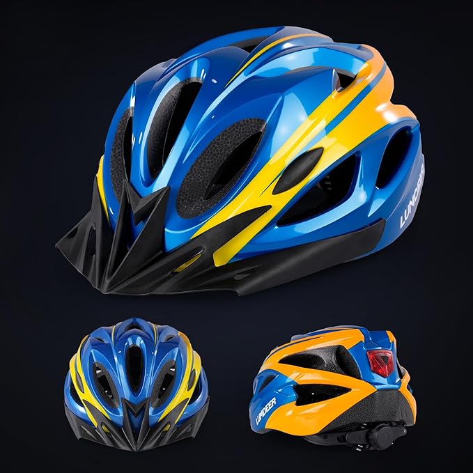 Adult Bike Helmet for Commuting and Cycling, Bicycle Helmet with Rechargeable Rear LED Light & Magnetic Goggles & Removable Sun Visor, Mountain and Road Bicycle Helmets for Men and Women 3 in 1