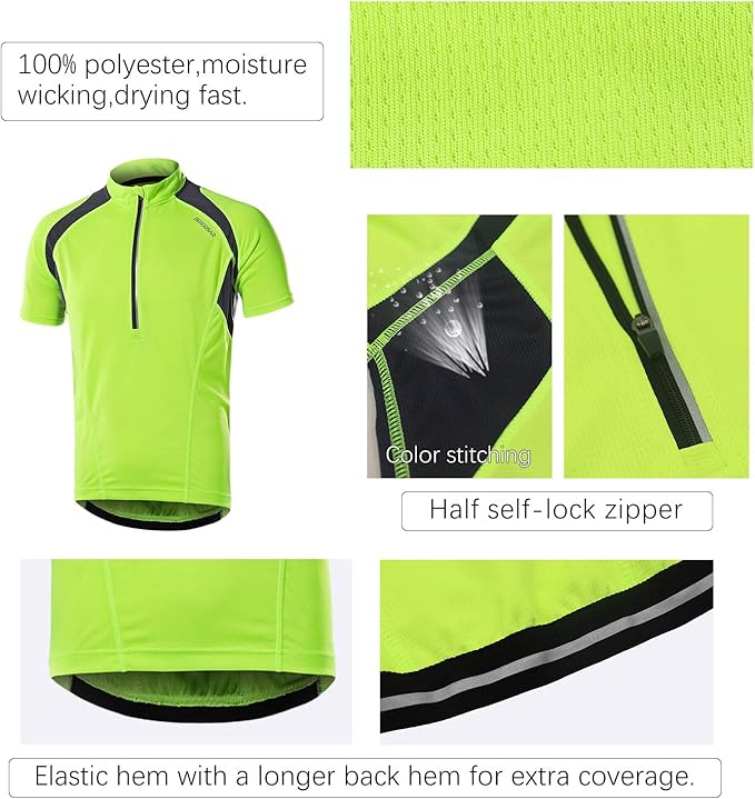 BERGRISAR Men's Half Zipper Cycling Jersey Short Sleeves Bike Bicycle Shirts with Zipper Pocket Quick-Dry Breathable BG060
