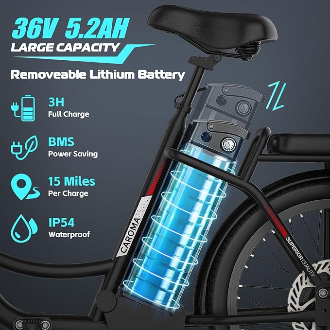 Caroma Peak 500W/800W/1200W Electric Scooter with Seat, 20" Fat Tire Electric Bike with 48V Removable Battery, Up to 30Miles & 20MPH, Adult Scooter for Commuting with Basket&Adjustable Seat