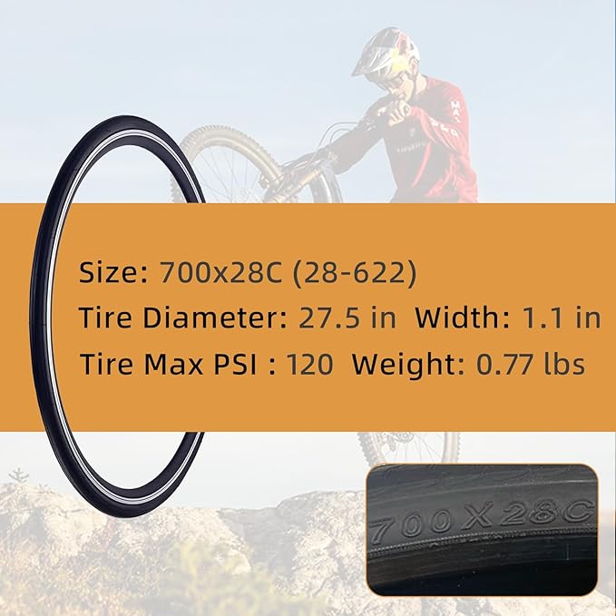 700x25C/700x28C Road Bike Tire and Inner Tube Set with 2 Levers,Puncture-Resistant Bicycle Replacement Accessories,Compatible with Mountain City Commuter Hybrid Riding,48mm Valve