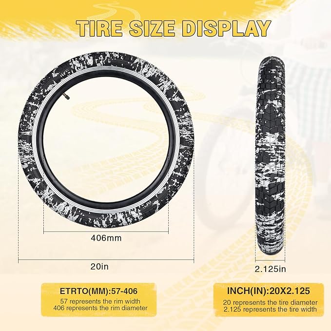 12/16/20x2.125 Bike Tires 1/2 Pack 12/16/20 Inch Kids Folding Replacement Tire/Tube Suitable for Tires 12/20x2.1 12/16/20x2. 125 12/20x2.25, Multiple Colors