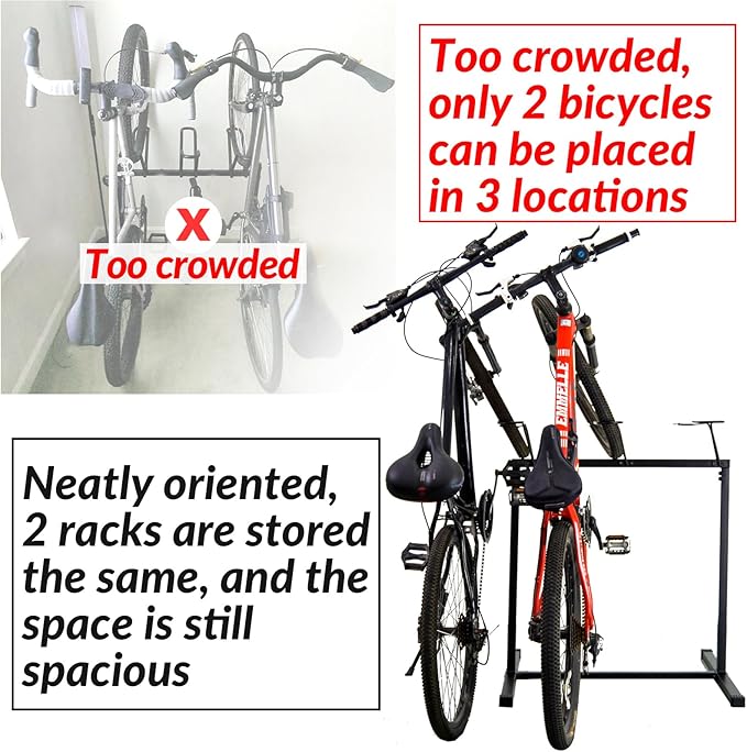 3 Bikes Stand Rack, Bikes Floor Stand for Garage, Indoor, Outdoor, Bicycle Parking Rack Fit 20”-29” Mountain Road and Kids Bikes, Max Tire Width 2.9” Easy to Install, Black