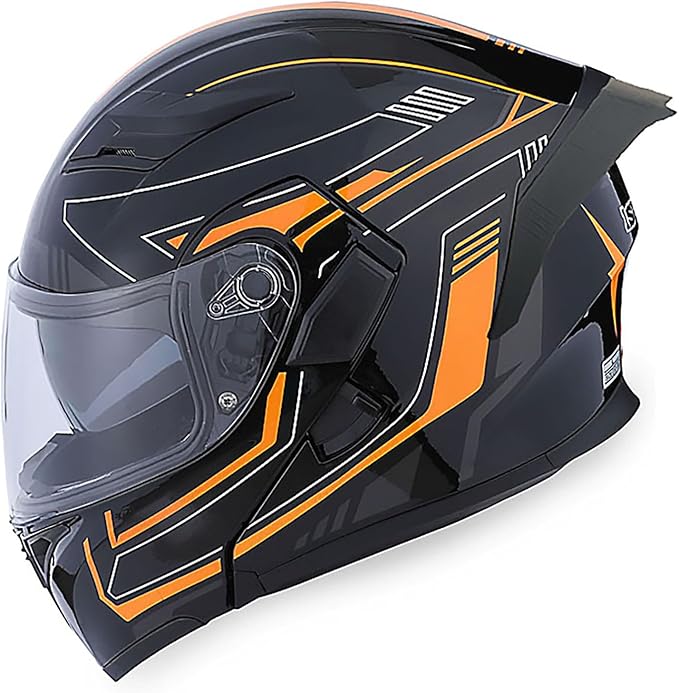1Storm Motorcycle Modular Full Face Helmet Flip up Dual Visor Sun Shield: HB89 Arrow Orange