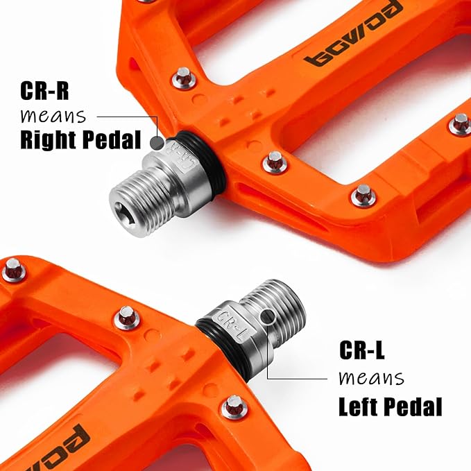 Flat MTB Bicycle Pedals Mountain Bike Colored Pedals, Glass-Fiber Nylon Composite Platform Pedal w 9/16" Sealed Cr-Mo Spindle, BMX Gravel Road Bike Pedals Clipless for Adult Women Youth Bikes