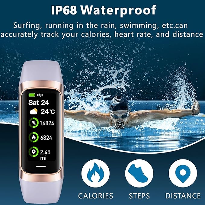 Fitness Tracker with 24/7 Heart Rate Sleep Blood Oxygen Monitor,IP68 Waterproof Smart Watch,1.10''AMOLED Touch Color Screen,Step Counter Health Activity Trackers for Women Men (Purple)