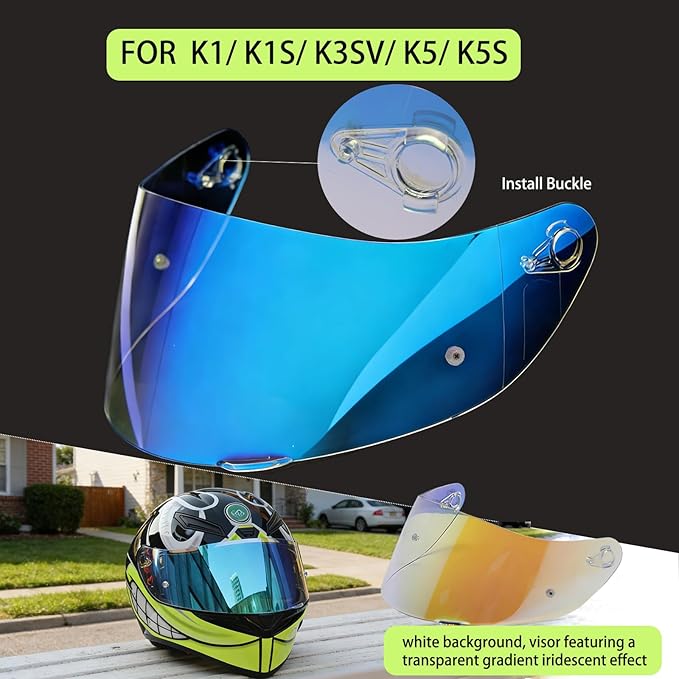 Motorcycle Helmet Visor for AGV K1 K1S K3SV K5 K5S, Anti-Scratch UV Protected Full Face Shield, High-Definition Tinted Mirror PC Lens, Day & Night Riding (Transparent Revo Blue)