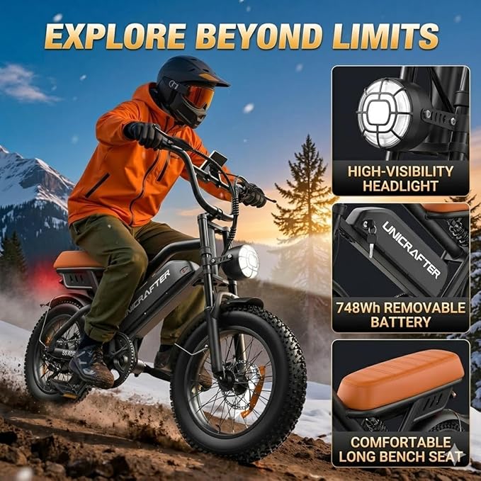 Electric Bicycle for Adults 750W Motor 21MPH 50 Miles Removable 48V Battery, 20/16"x4.0"Fat Tire Dual Disc Brakes, ebike Suitable for City Commuting