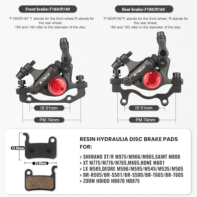 ZOOM Hydraulic Disc Brake Calipers: HB-100 MTB Bike Disc Brakes Front & Rear Caliper Set for Mountain, Road Bicycle and E-Bike