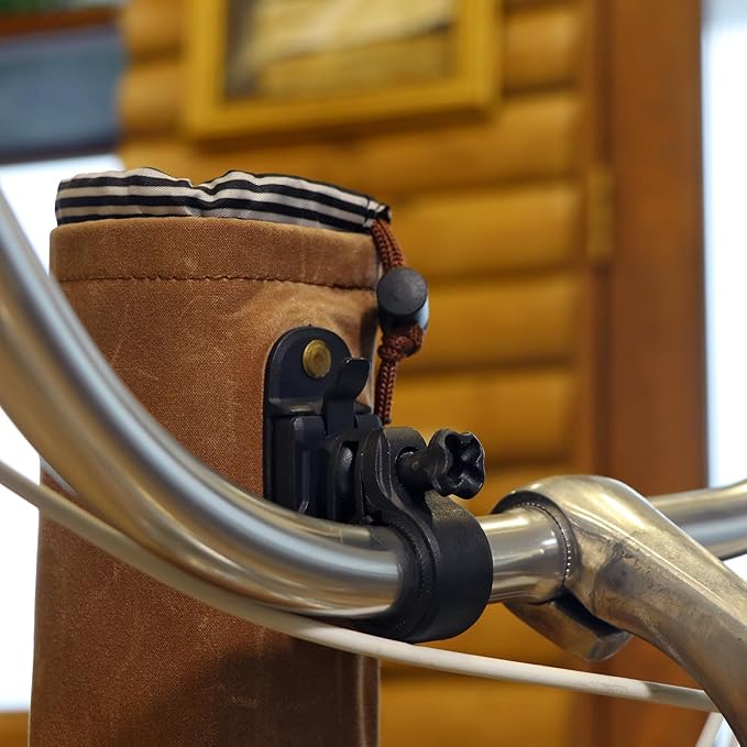 Tourbon Bike Handlebar Pouch Bicycle Water Bottle Drink Cup Holder - Canvas and Leather