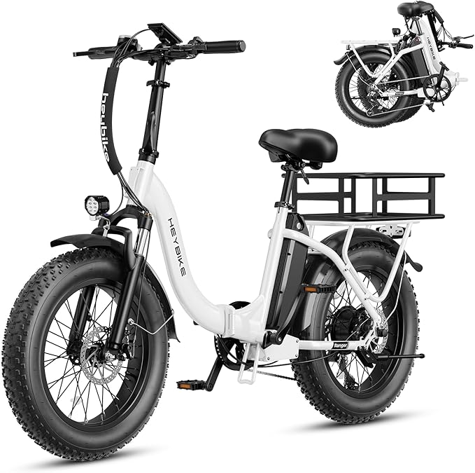 Heybike Ranger 2.0 Foldable Electric Bike for Adults, 20"×4 Fat Tire Ebike with 1400W Peak Motor, 28 MPH Max Speed, 600Wh Removable Battery, Up to 65 Miles Range, Front Suspension Step-Thru E Bike