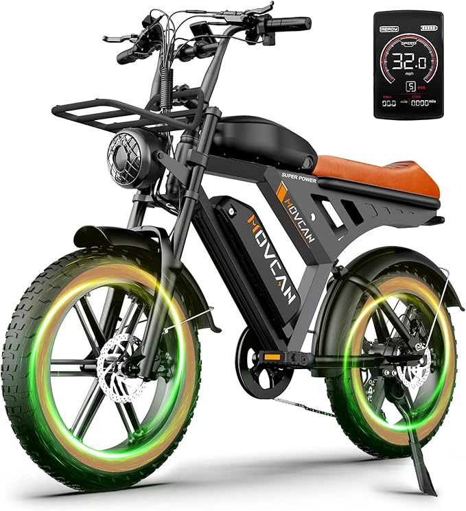 MOVCAN V30 Series Electric Bike for Adults, 3000W/1500W/1000W Motor, 20" Fat Tire Ebike, 37.5MPH/32MPH/28MPH, 120/70Miles, 48V 40Ah/31.2/15.6Ah Dual Battery Motorcycle Ebike for Commuting/Off-roading