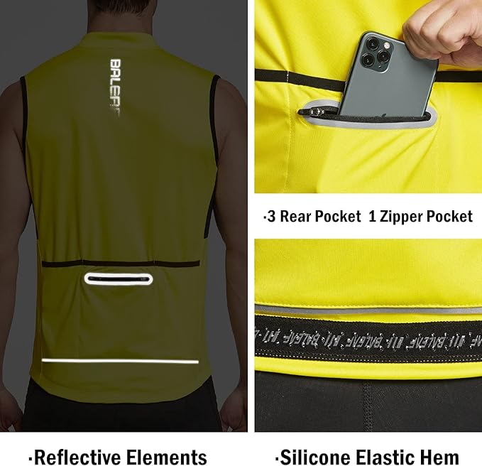baleaf Men's Sleeveless Cycling Jersey Road Bike Shirt Bicycle Biking Tank Tops Full Zip Pockets SPF UPF50+