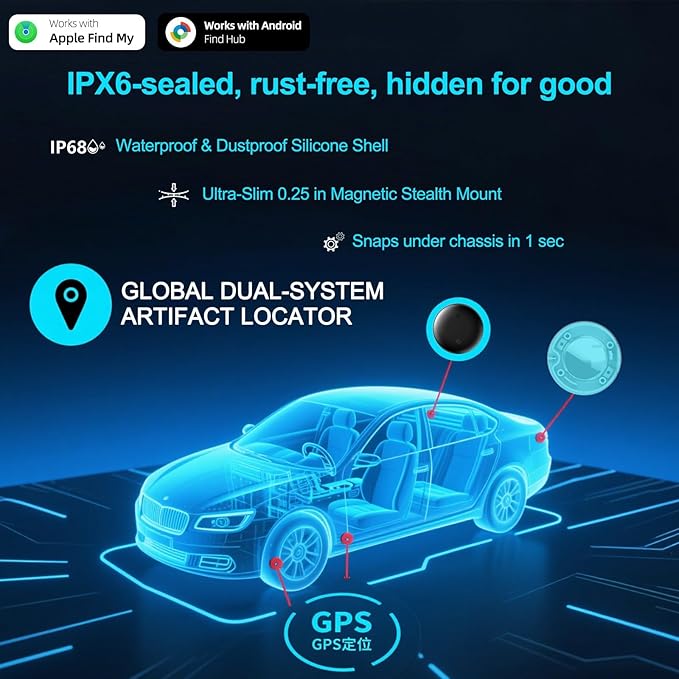 GPS Tracker for Cars （Only Android ） Strong Magnetic, No Monthly Fee, Waterproof, 365-Day Battery, Mini & Hidden Vehicle Tracker (Black 1 Set)