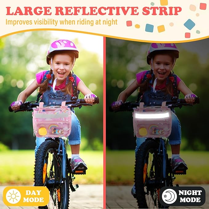 Kids Bike Scooter Front Mount Bike Basket, Waterproof Bike Rack Basket Handlebar Bag, Kids Basket for Bicycle Accessories Fit Most Boys, Girls, Toddlers Bike or Scooter