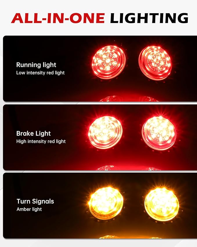 Bullet Style Motorcycle Rear LED Tail Lights, Red Running/Brake Light + Amber Turn Signals, Zinc Alloy Housing, M10 Mount Universal Fit for Cruiser Bobber Chopper Cafe Racer (Chrome-Rear)