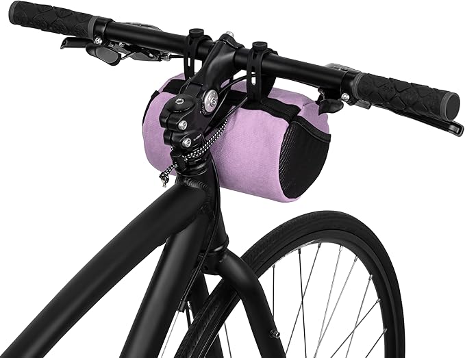 Bike Handlebar Bag – Waxed Canvas Exterior with Quick-Access Waterproof Zipper, Side Mesh Pockets and Spacious Storage – Ideal for Cycling, Commuting and Adventure Rides (Purple)