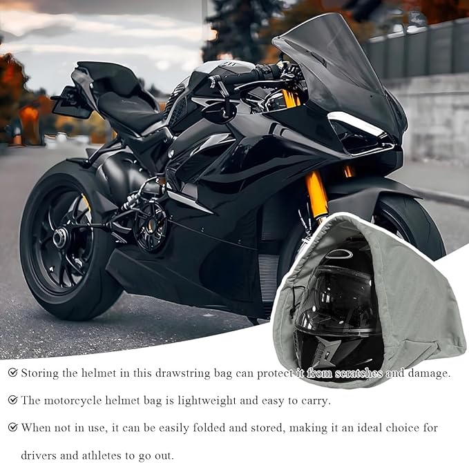 Motorcycle Helmet Bag, Helmet Protection Drawstring Bag Made of Nylon Cloth, Large Capacity Helmet Storage Bag for Motorcycle Bicycle, Universal Motorcycle Accessories (Gray)