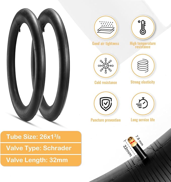 Hycline 26X1 3/8 Bike Tire Set: 2-Pack (37-590) Folding High-Density Bicycle Tires with Schrader Tubes & Tire Levers – Fits Vintage 26×1 3/8 City/Commuter Bikes