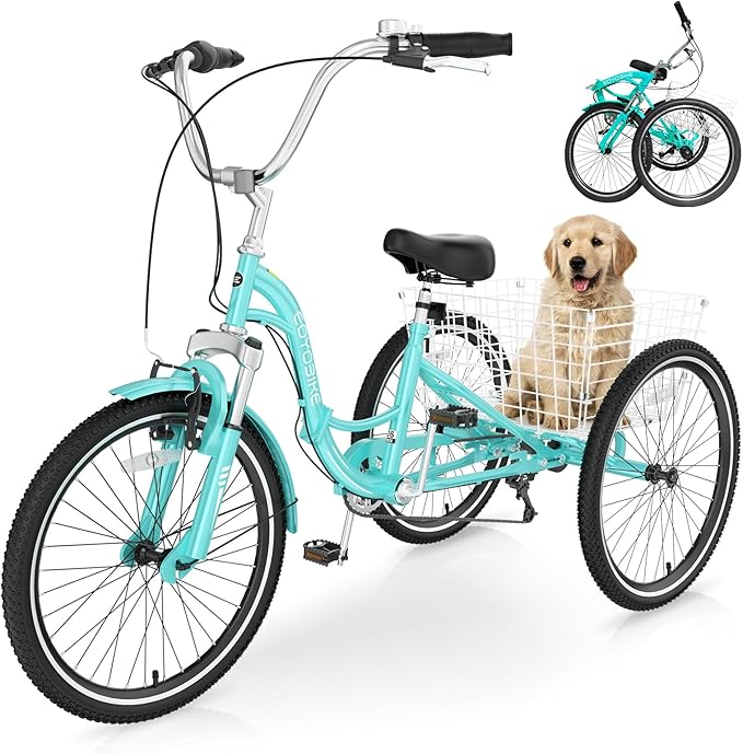 LILYPELLE Adult Folding Tricycles, 7 Speed Folding Adult Trikes, 20/24/26 inch 3 Wheels Bikes with Low Step-Through, Large Basket, Foldable Tricycle for Adults, Women, Men, Seniors