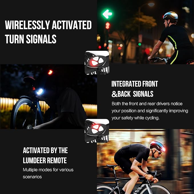 LUMDEER DARKNIGHT Bike Helmet - LED Turn Signals Front & Rear Light Rechargeable, Visor, Goggles for Ebike,Scooter Commuting, Adjustable Bicycle Helmets for Adults Men Women