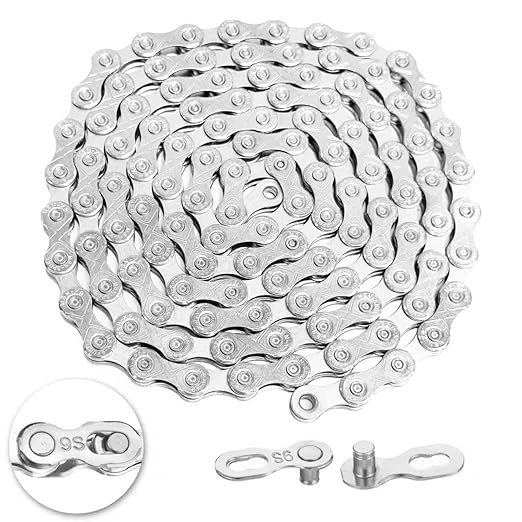 9/18/27 Speed Bike Chain, VDHU Bicycle Chain for Road Bicycles,Mountain Bike,MTB Mountain Racing Cycling Accessories with 1 Pairs Bicycle Buckle,Full Silver Plating 116 Links with Quick Link
