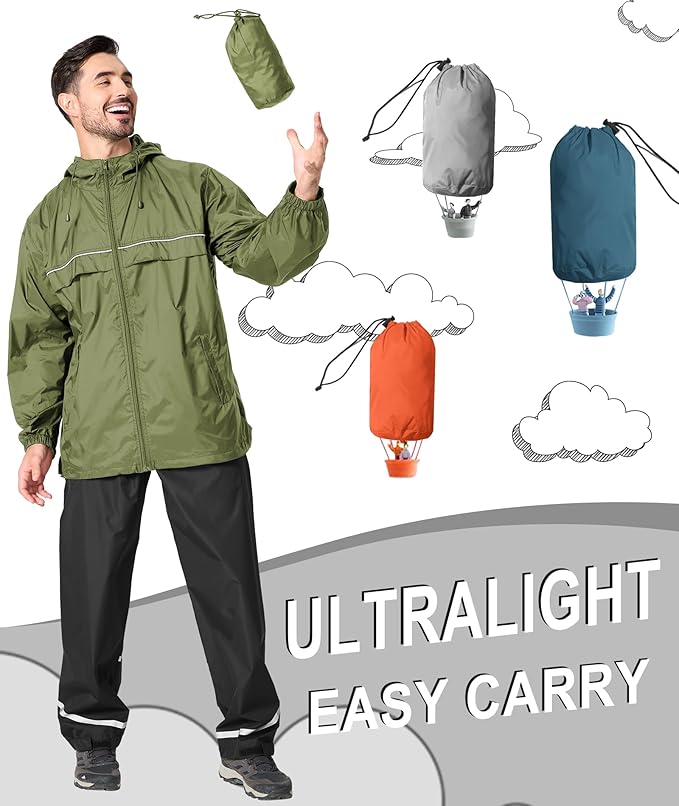 GEEK LIGHTING Rain Jacket Men Lightweight Waterproof Jackets Packable Windbreaker Hooded Raincoat for Golf Cycling Outdoor