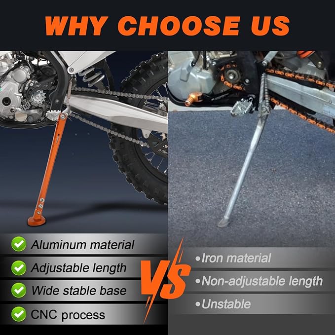Dirt Bike Kickstand Side Stand Support Stand Adjustable Aluminum CNC with Springs for 150 200 250 300 350 400 450 500 530 XC/XC-F/XCF-W/XCW/XCFW/EXC/EXC-F/EXC Sixdays/FE/TE 2008-2016 Orange