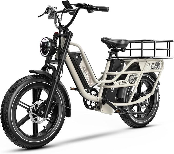 Dual Battery Electric Bike for Adults, Cargo Ebike with 48V 60AH Removable Battery Up to 160 Miles, 1450W Peak Motor 34MPH Electric Bicycle, 20" x 4" Fat Tire 7 Speed Hydraulic Disc Brakes E Bike