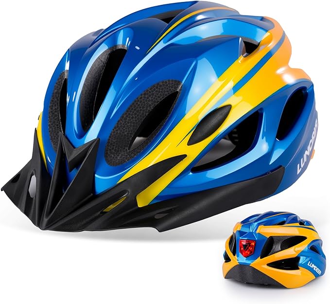 Adult Bike Helmet for Commuting and Cycling, Bicycle Helmet with Rechargeable Rear LED Light & Magnetic Goggles & Removable Sun Visor, Mountain and Road Bicycle Helmets for Men and Women 3 in 1