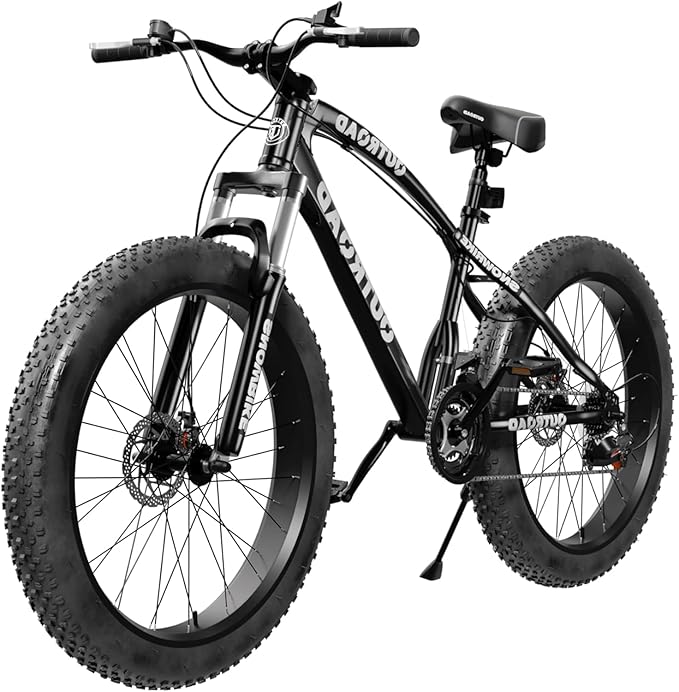 Outroad Fat Tire Mountain Bike with 26 inch Wheels, 21 Speed with High Carbon Steel Frame, Double Disc Brake and Front Suspension Anti-Slip Bikes