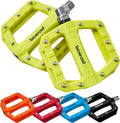 Flat MTB Bicycle Pedals Mountain Bike Colored Pedals, Glass-Fiber Nylon Composite Platform Pedal w 9/16" Sealed Cr-Mo Spindle, BMX Gravel Road Bike Pedals Clipless for Adult Women Youth Bikes