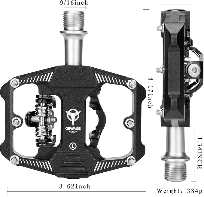 Mountain Bike Pedals - Dual Function Flat and Clipless Pedal - 3 Sealed Bearing Platform Pedals Compatible with SPD, Bicycle Pedals for BMX Spin Exercise Peloton Trekking Bike