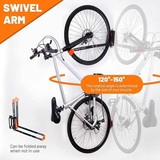 Swivel Bike Rack Wall Mount, 2 PCS Bike Hanger Wall Mount, Vertical Bike Rack, Sturdy Bike Storage Hook, No Heavy Lifting Required Indoor Hanging Bike Organizr