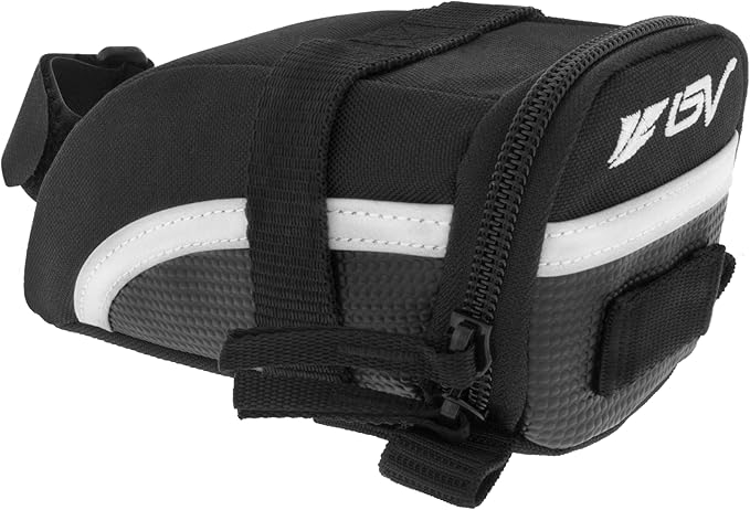 BV Strap-On Bike Bag with Reflective Material - Saddle Bag with Seperate Divider for Small Items for All Your Essentials - Bike Pouch with Taillight Hanger for Maximum Safety