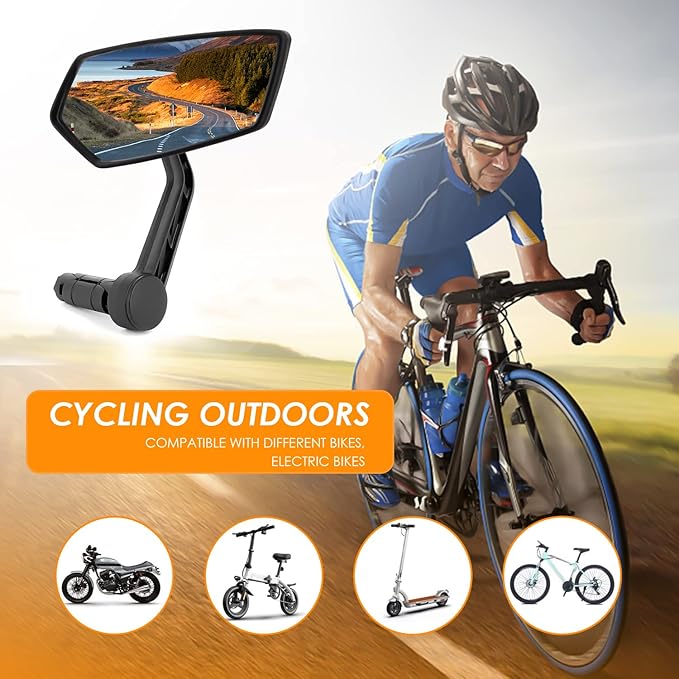 Arkham Bike Mirror for Handlebar HD Bar End Bicycle Mirror Thickened Auto-Grade Glass for Handlebar Rearview Mirror Multi-Angle Adjustable, Essential Bike Tool for Bicyclists E-Bike Universal(Right)