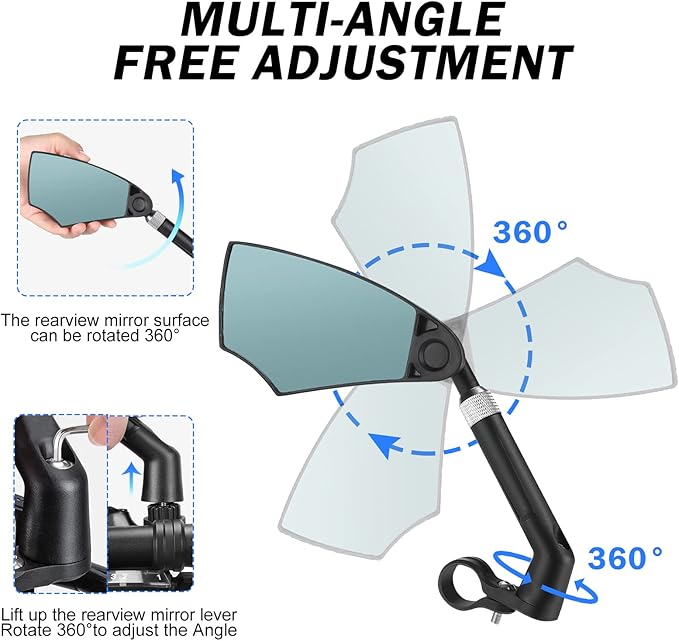Anti-Glare Handlebar Bike Mirror, Retractable Mirror Rod & 360° HD Adjustable Lens Scratch Resistant, Folding Rear View Mirror Suitable for 20-23mm Handlebar - LEFT