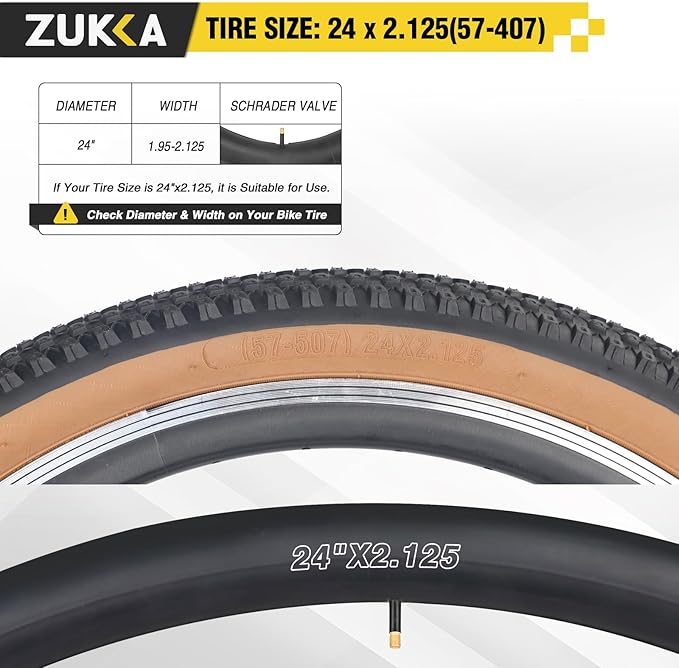 ZUKKA Bike Tire 20/24/26/27.5/29 x 2.125 Bike Tire 2 Pack Mountain Bike Tire Folding Replacement Tire for MTB Mountain Bike, Kids