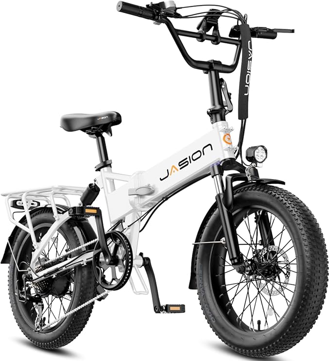 Jasion EB7 20" Foldable Electric Bike Fat Tire for Adults, 1200W Peak, 48V Removable UL-Certified Battery, 28MPH 55 Mi Range Commuter Electric Bike with Dual Suspension for City,Beach,Snow,Mountain