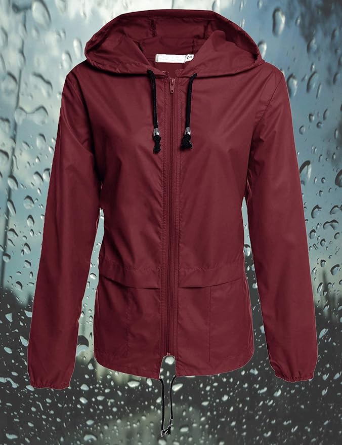 Avoogue Raincoat Women Lightweight Waterproof Rain Jackets Packable Outdoor Hooded Windbreaker