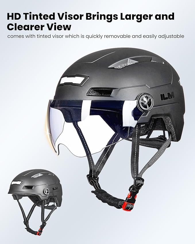 ILM Adult Bike Helmet with USB Rechargeable LED Front and Back Light Mountain&Road Bicycle Helmets for Men Women Removable Goggle Cycling Helmet E3-10L