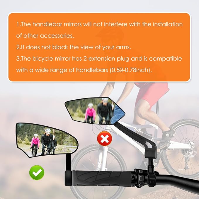 Bike Mirror for Handlebar Mount, HD Glass Bicycle Mirrors, Adjustable Bar End Bike Rear View Mirror, Scratch Resistant Bike Mirror for E-bike, City Bikes (Left 0.59-0.78")
